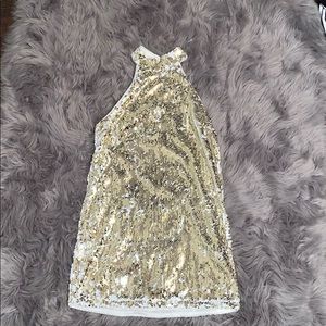 Gold and white sequined dress